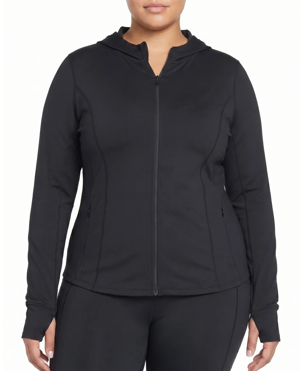 Next-to-Naked Lightweight Hooded Long-Sleeve with Thumbholes Zip Jacket by Universal Standard