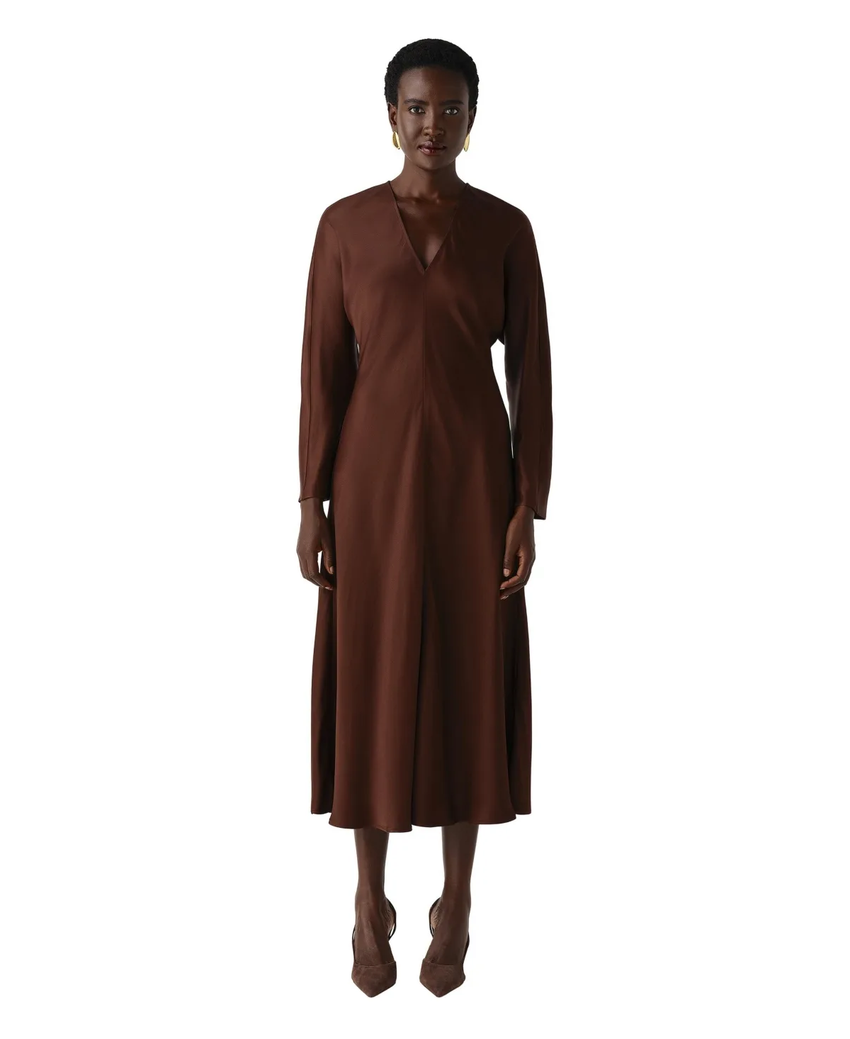 Hatty Long Sleeve V-Neck Wrap Front Midi Dress by Ghost London