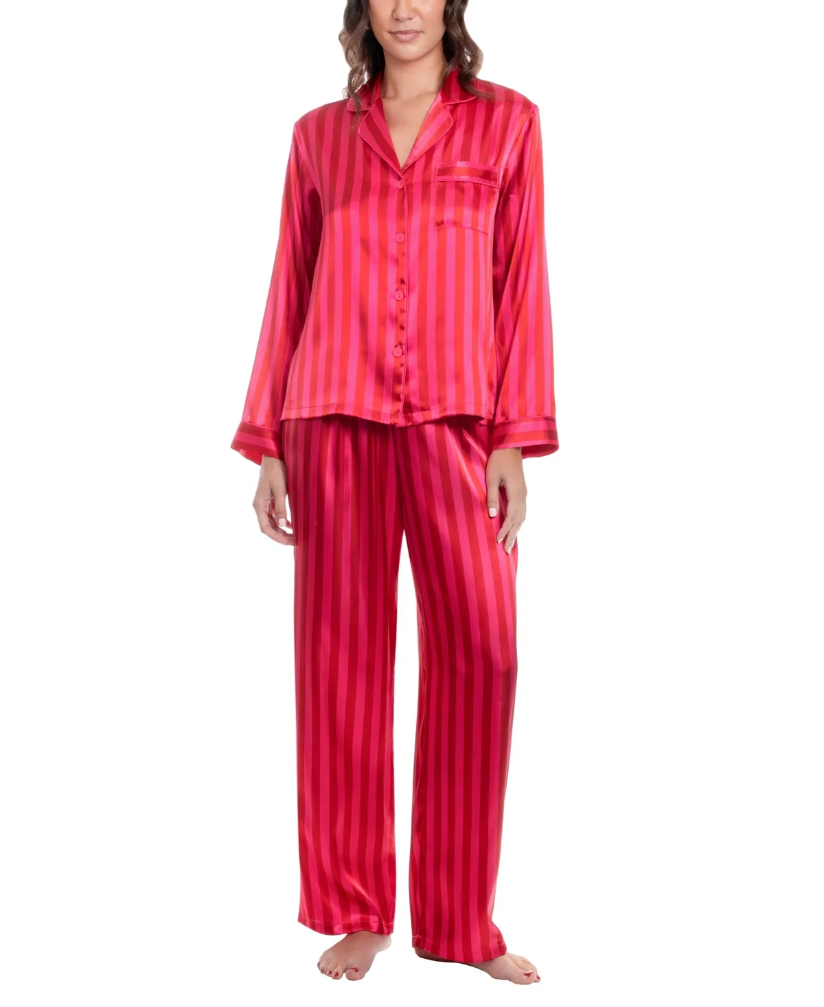 Satin Striped Long-Sleeve Top and Pants, 2-Piece Set by Linea Donatella