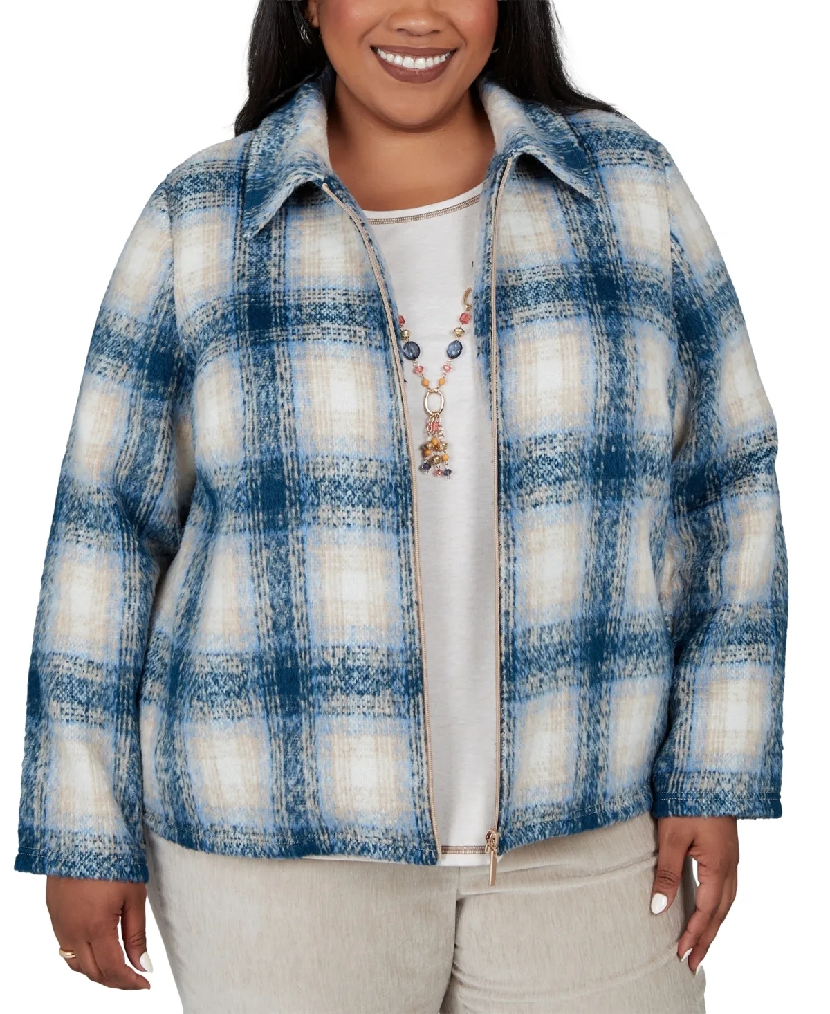 Plaid Collared Long-Sleeve Shirt Jacket by Alfred Dunner