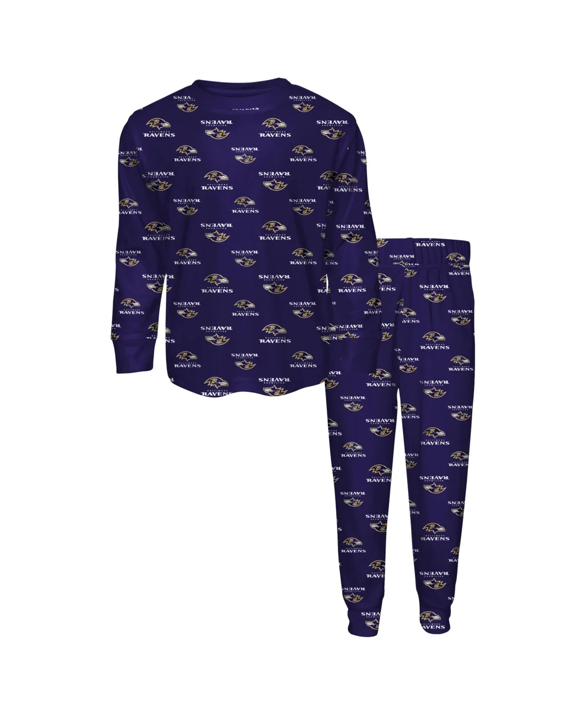 Baltimore Ravens All-Over-Print Long-Sleeves T-Shirt and Pants Sleep Set by Outerstuff