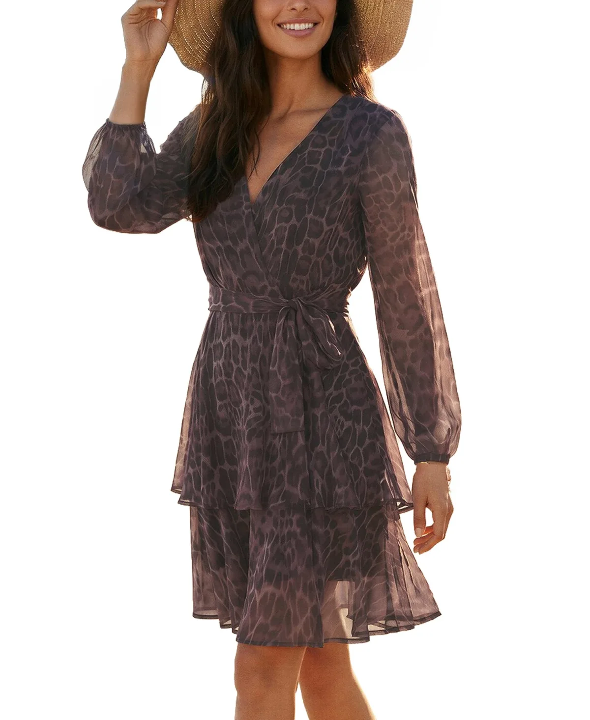 Leopard-Print V-Neck Long-Sleeve Midi Dress by Lascana
