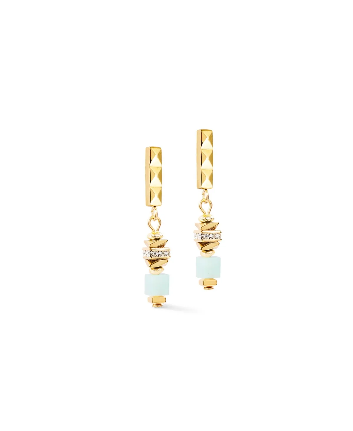 Amazonite, Haematite and Rhinestone Gold-Tone Beads and Pearls Spike Drop Earrings by Coeur De Lion