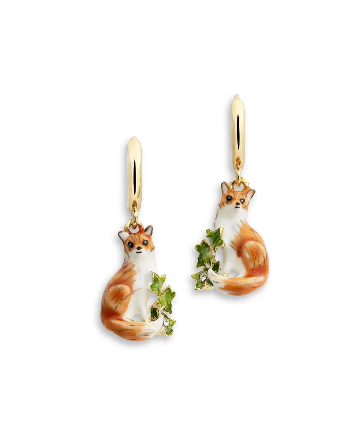 Crystal Fox and Ivy Hand-Painted Huggie Earrings by Bill Skinner Studio