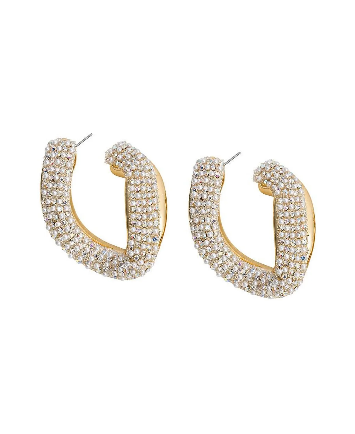 Faux Pearl and Crystal Gold-Tone Open Hoop Earrings by Sohi