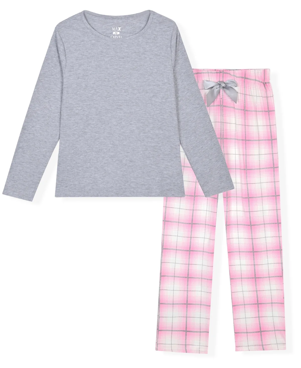 Long-Sleeve Ribbed Plaid Pajama, 2-Piece Set by Max & Olivia