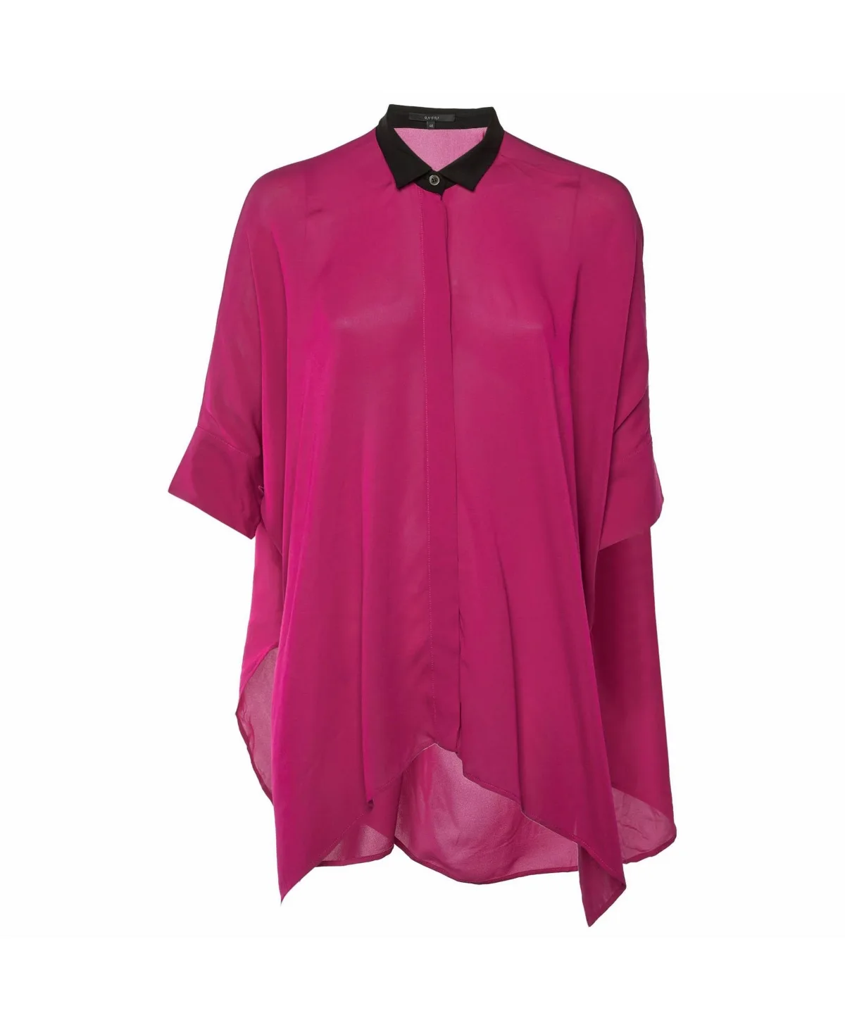 Pre-Owned Contrast Collar Draped Silk Blouse by Gucci