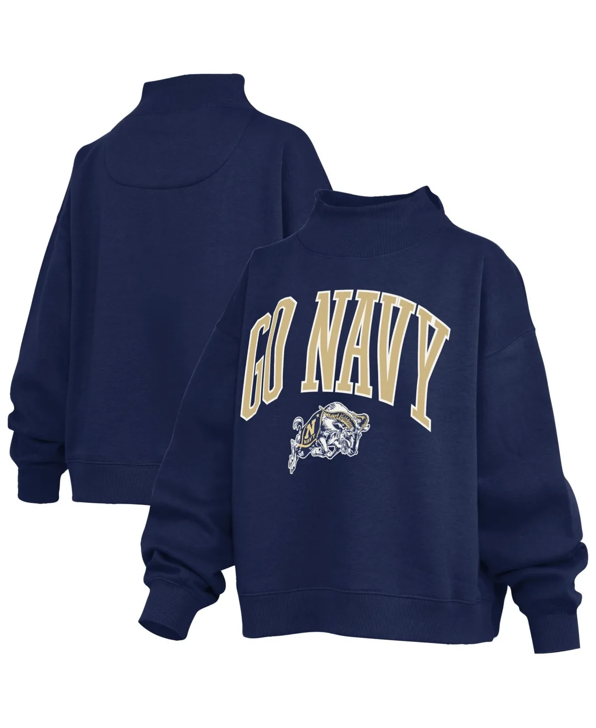 Midshipmen Oversized Slogan Fleece Mock Neck Sweatshirt by Pressbox