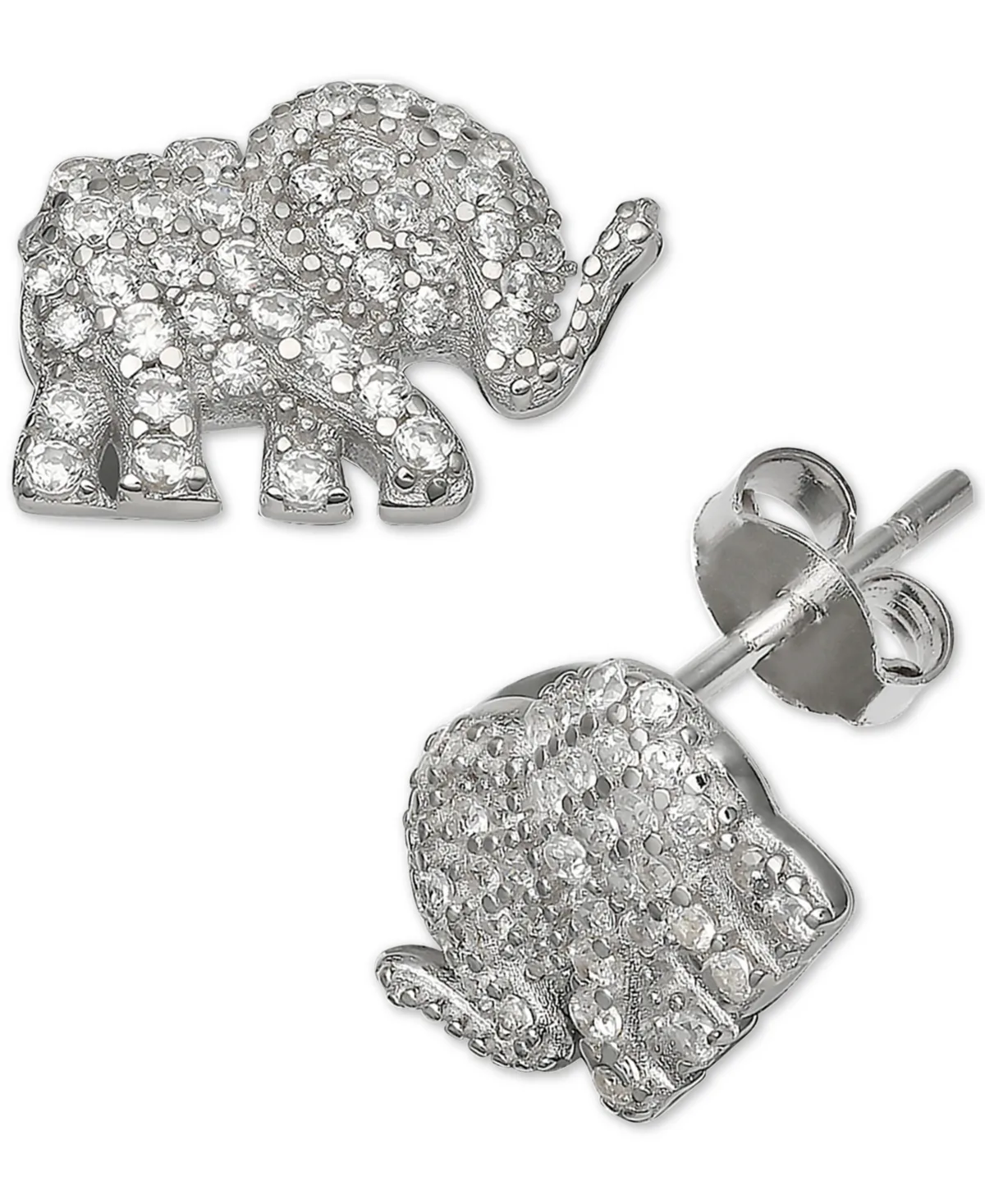 Cubic Zirconia Elephant Stud Earrings in Sterling Silver by Giani Bernini