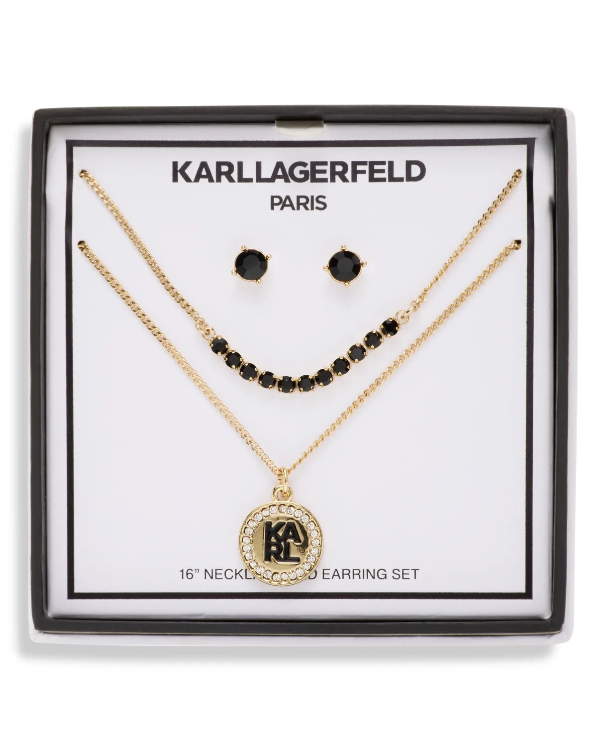Crystal Gold-Tone Logo Necklace & Earring Set by Karl Lagerfeld