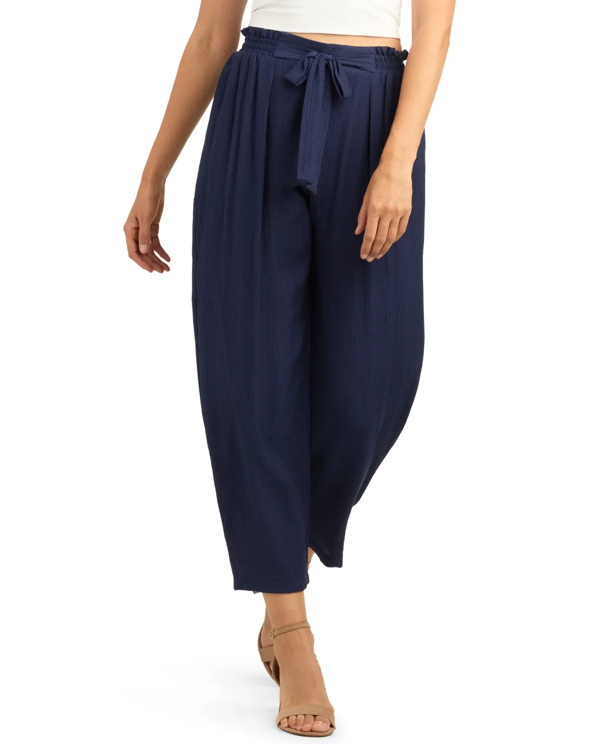 Pull-On Paperbag-Waist Slim-Leg Pants by Bcx