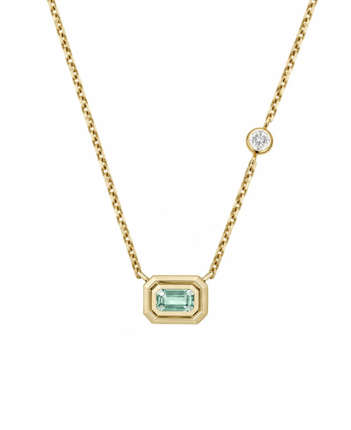 Emerald-Cut Sapphire (3/8 ct. t.w.) & Natural Diamond (1/20 ct. t.w.) Pendant Necklace in 14k Gold by Macy's