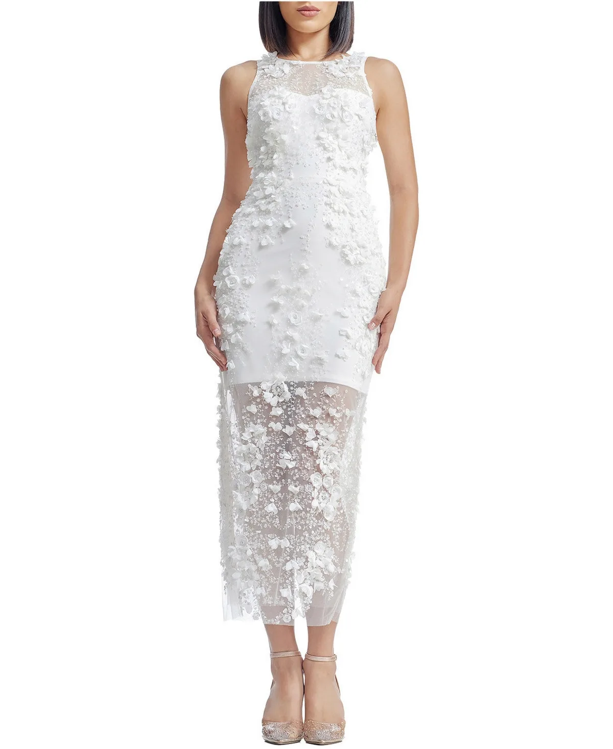 Helena High Neck 3D Floral Applique Midi Dress by Dress the Population