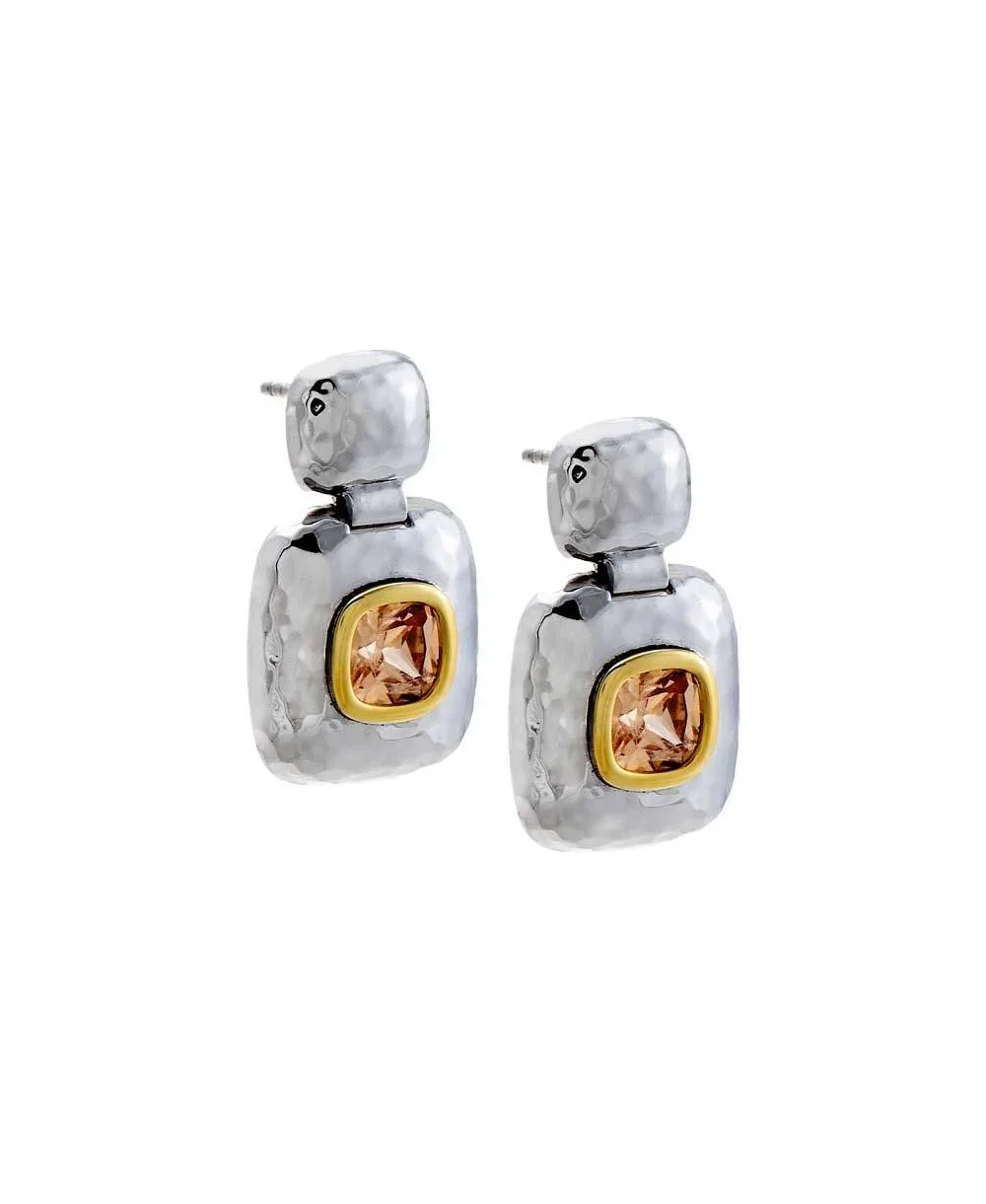By Adina Eden Cubic Zirconia Two-Tone Cushion Frame Post Back Drop Earring by By Adina Eden