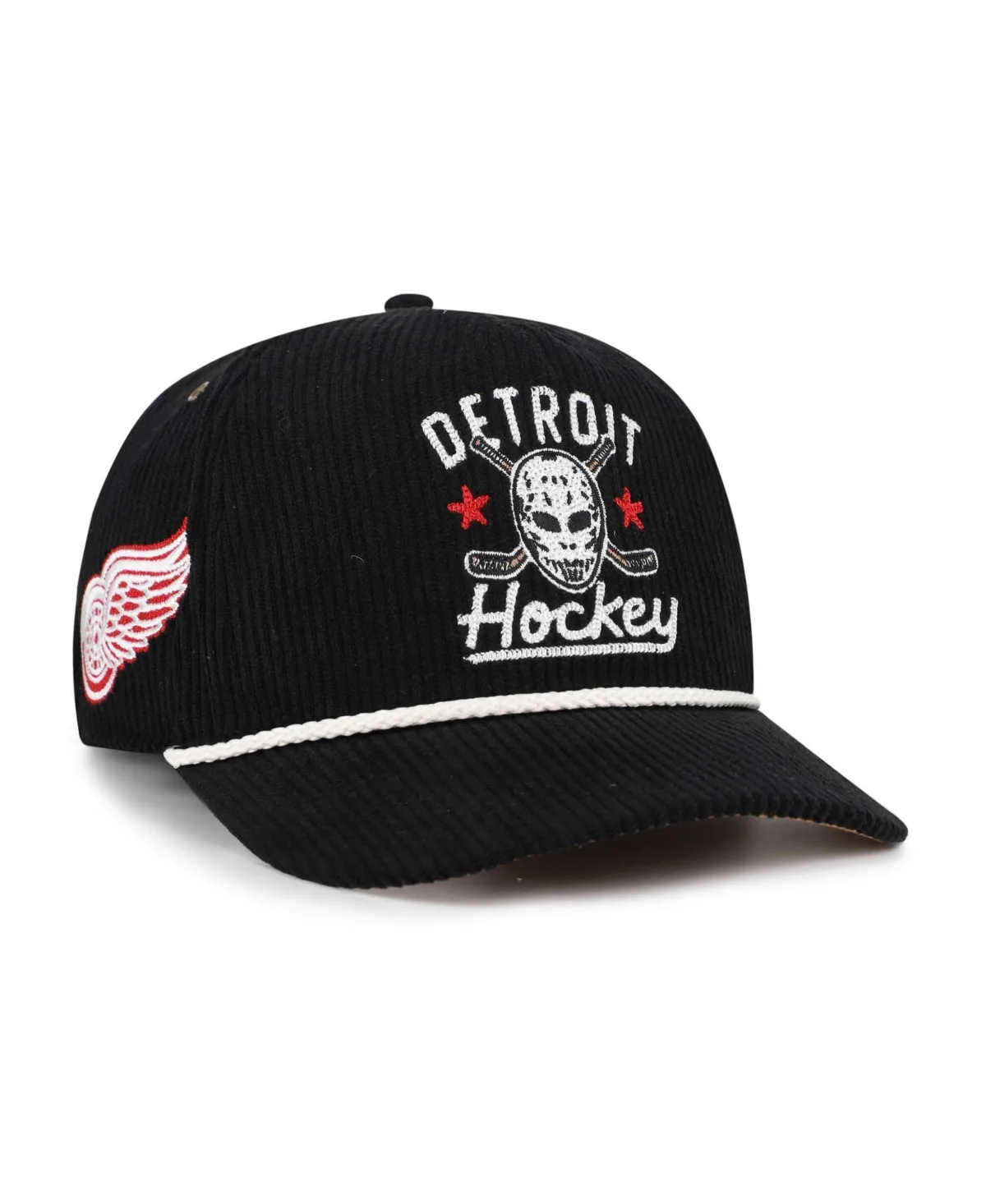 Detroit Red Wings Hockey Mask Corduroy Rope Hitch Adjustable Hat by 47 Brand