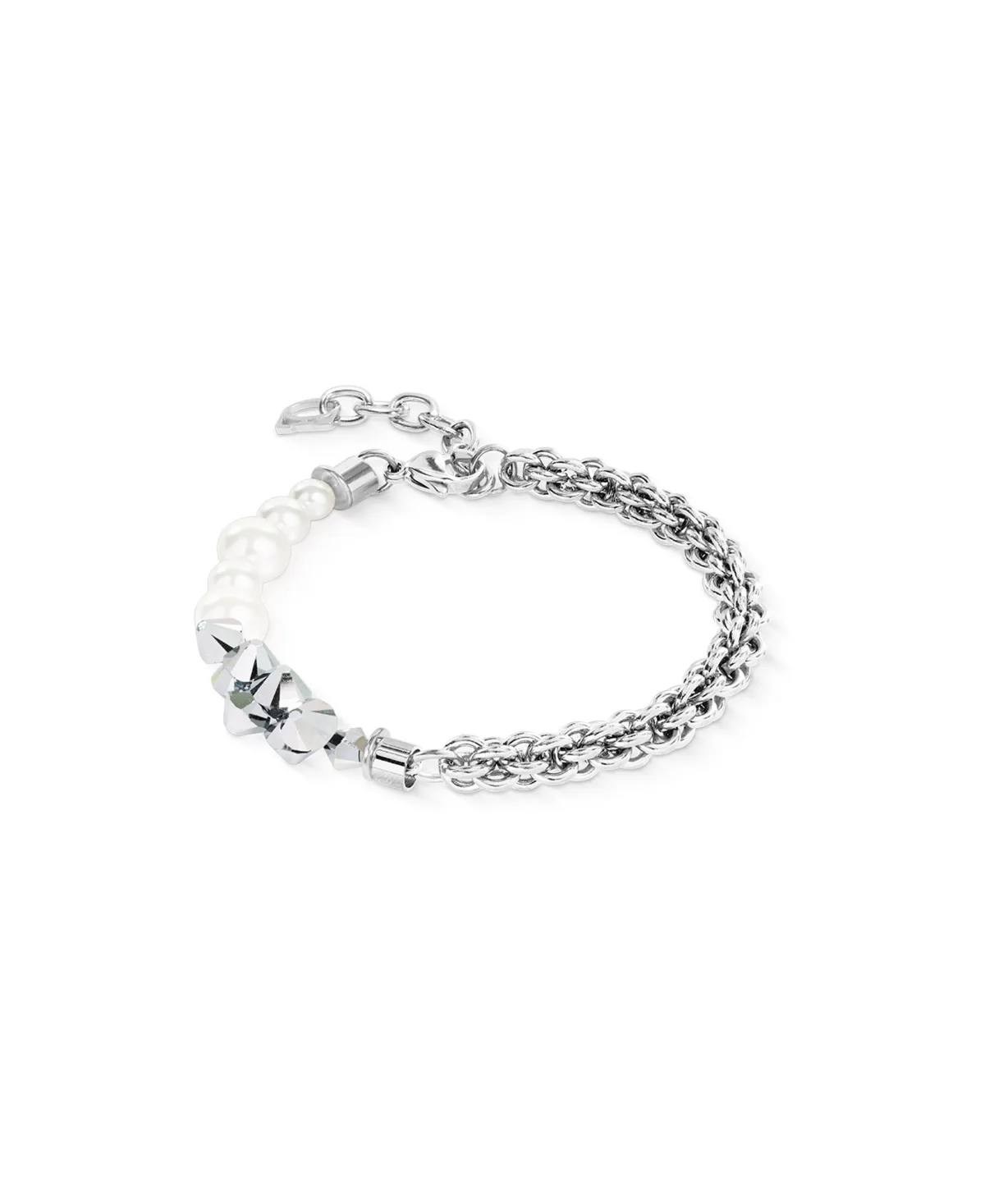 Silver-Tone Stainless Steel Swarovski Crystals and Imitation Pearls Dancing Crystals Fusion Bracelet by Coeur De Lion
