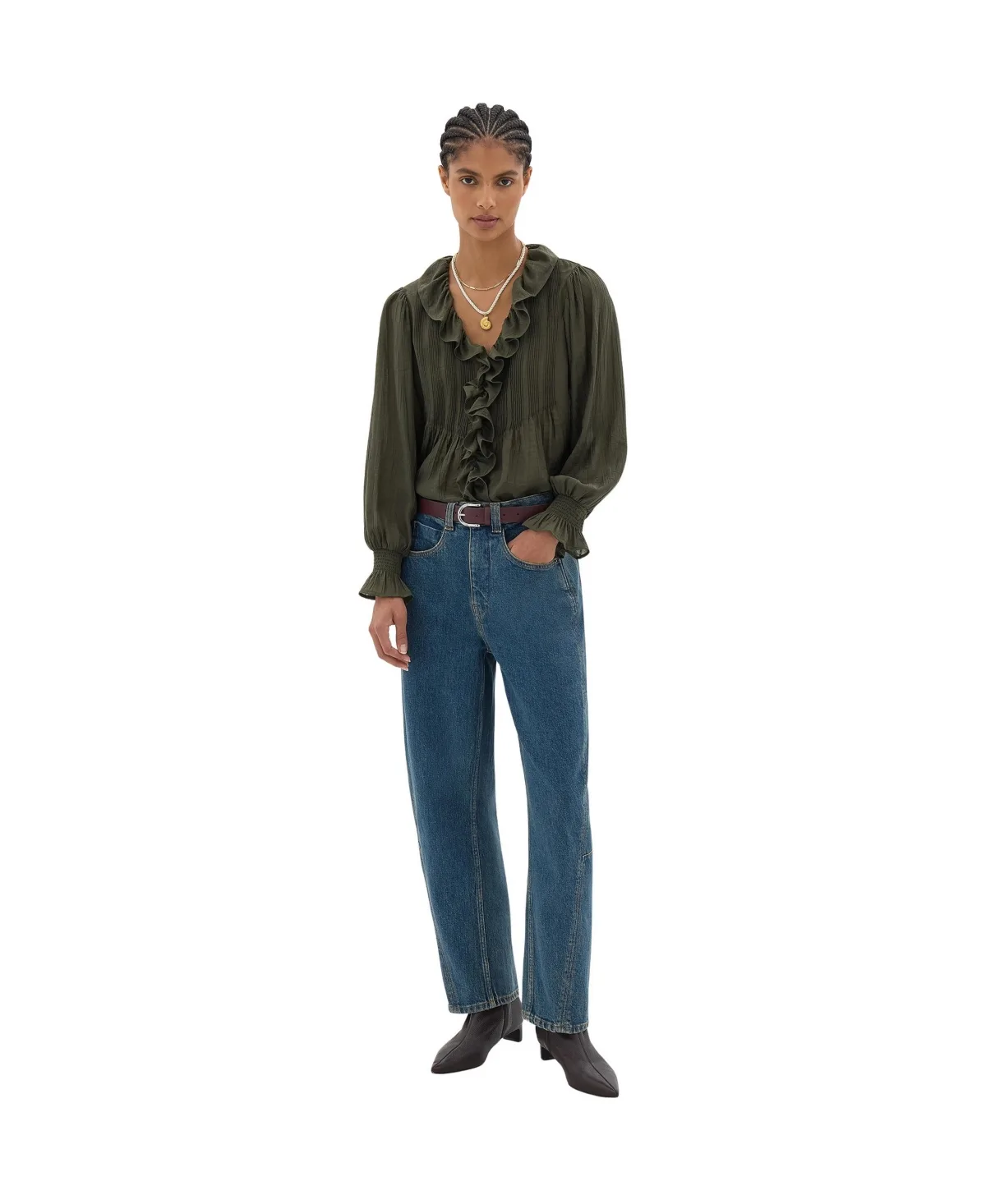 Koa Long-Sleeve Crinkle V-Neck Blouse by Hush
