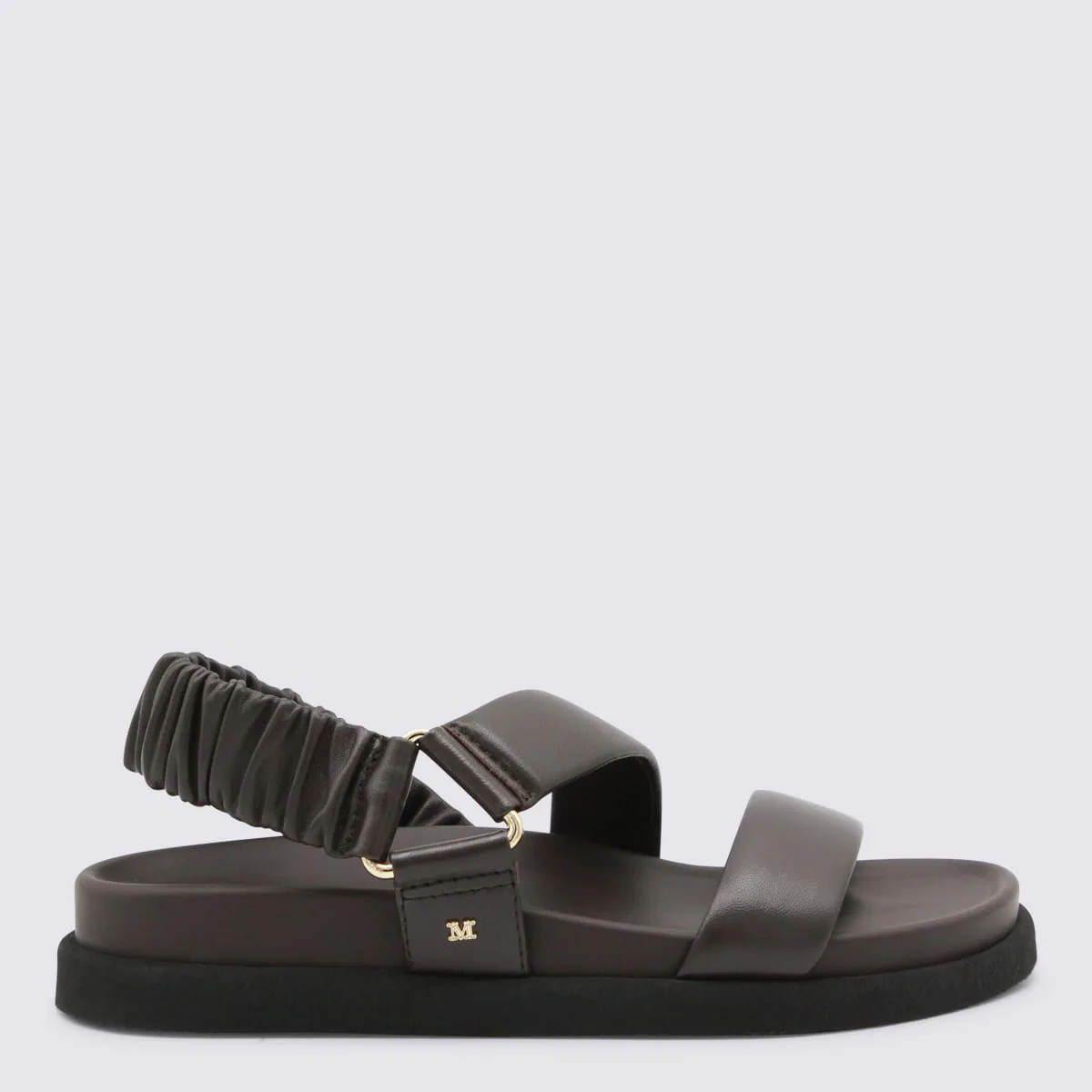 Chocolate Brown Leather Macro Sandals Flats