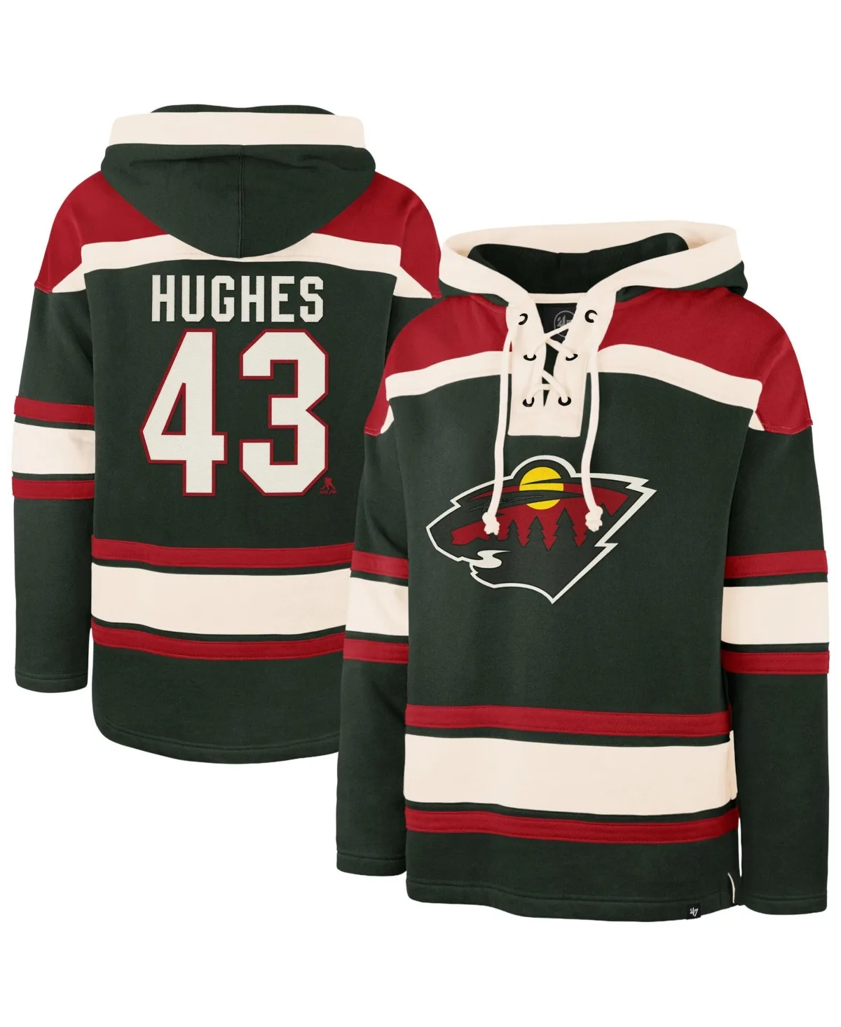 Quinn Hughes Minnesota Wild Player Name & Number Lacer Hoodie by 47 Brand
