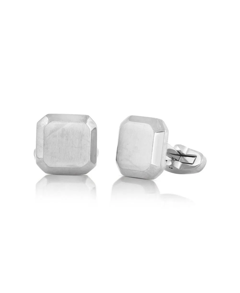 Brushed and Polished Square Silver-Tone Stainless Steel Cufflinks by Metallo