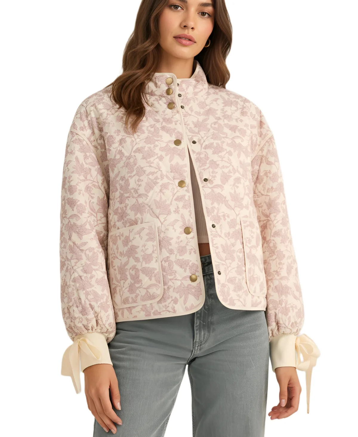 Floral Quilted Puff-Sleeve Jacket by Modenaire