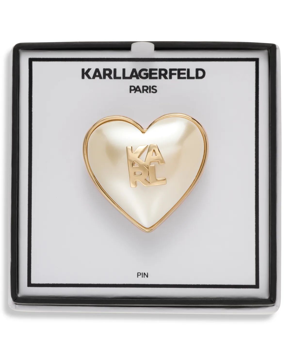 Imitation Pearl Gold-Tone Heart Logo Pin by Karl Lagerfeld