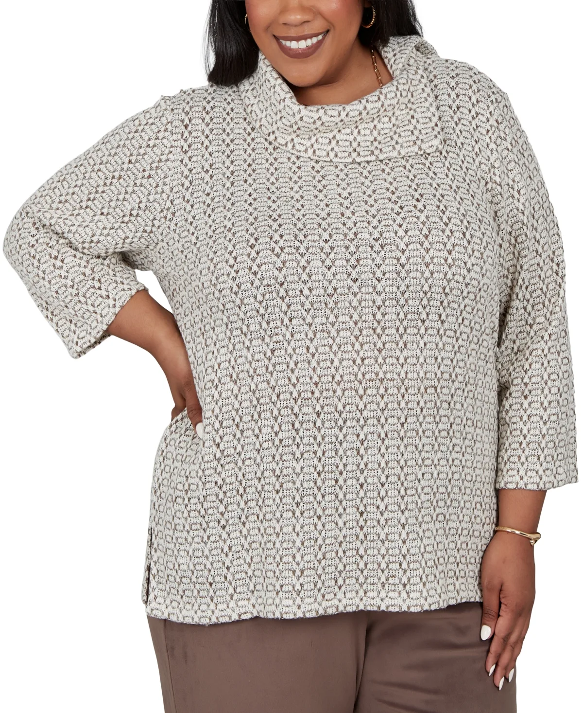 Cowl Neck 3/4-Sleeve Side Slit Sweater by Alfred Dunner