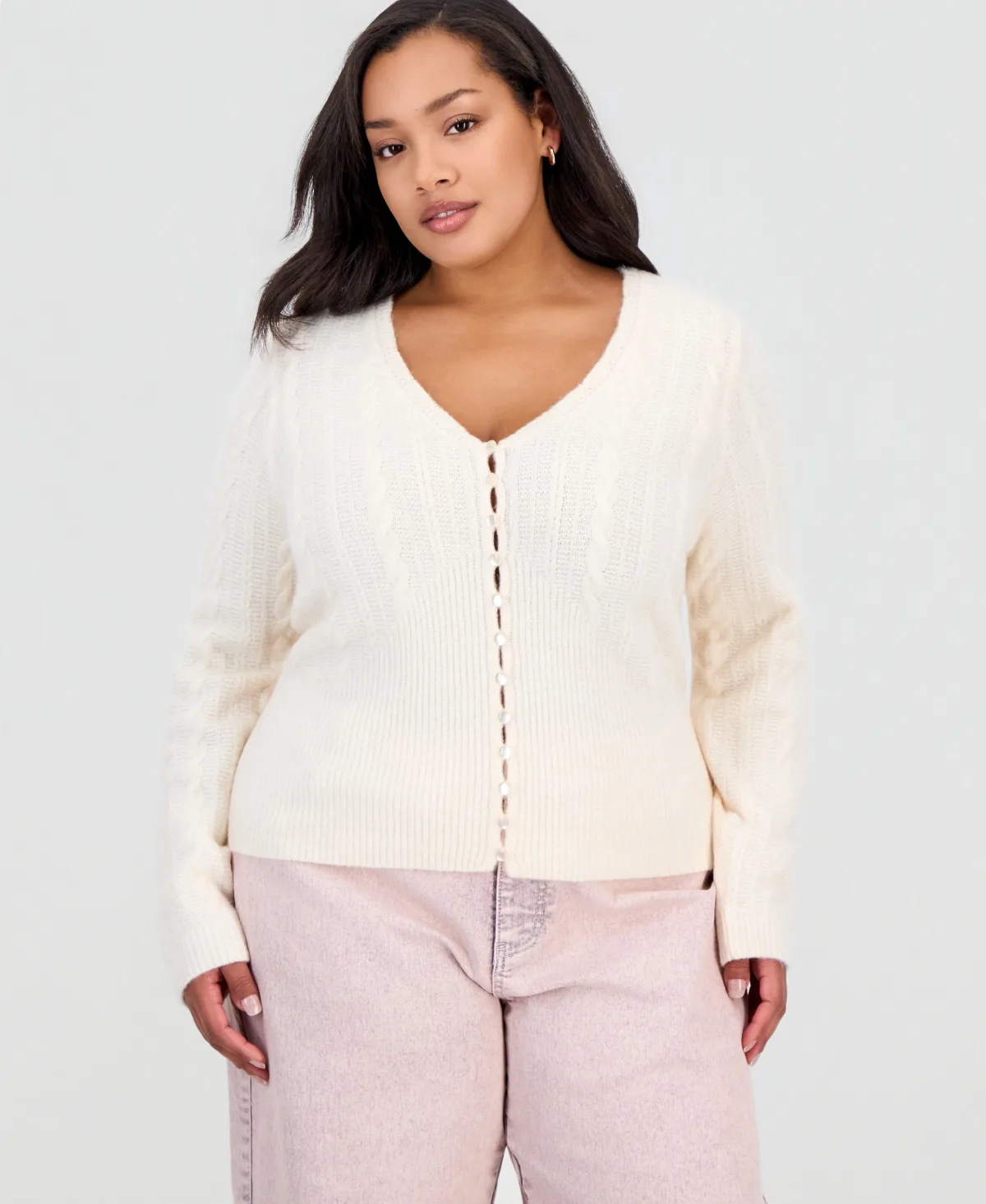 Sculpted Cable-Knit Cardigan by And Now This