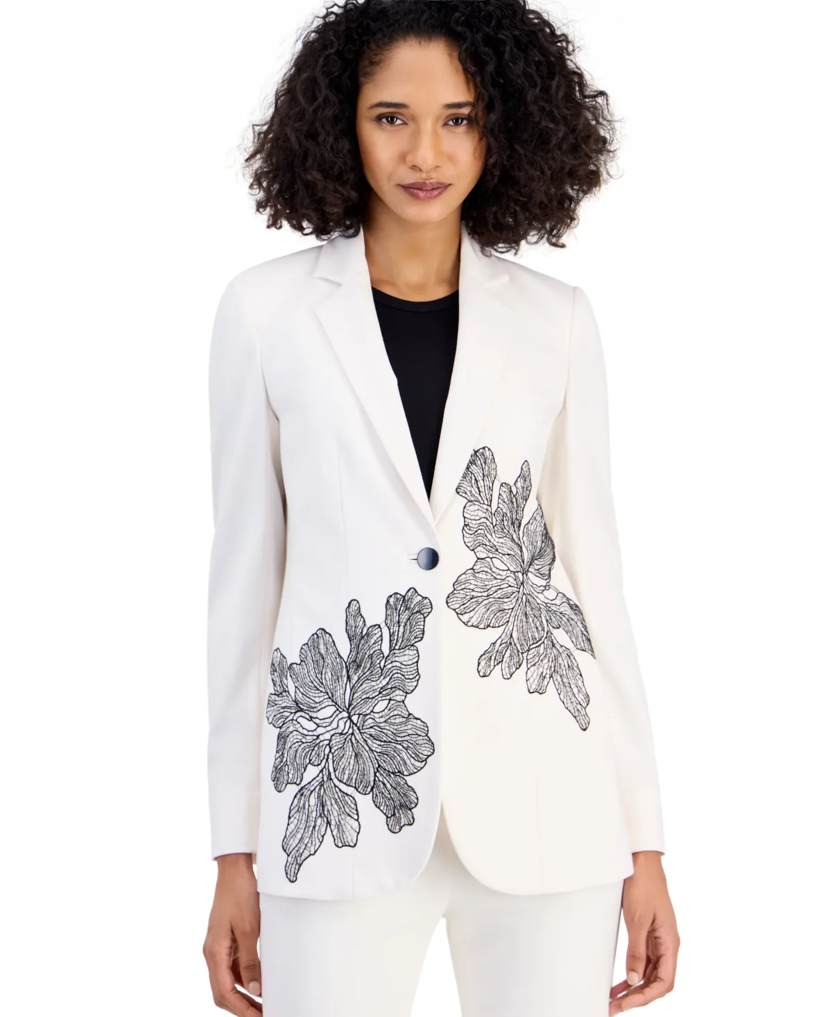Notch-Collar Lace-Applique Blazer by Anne Klein