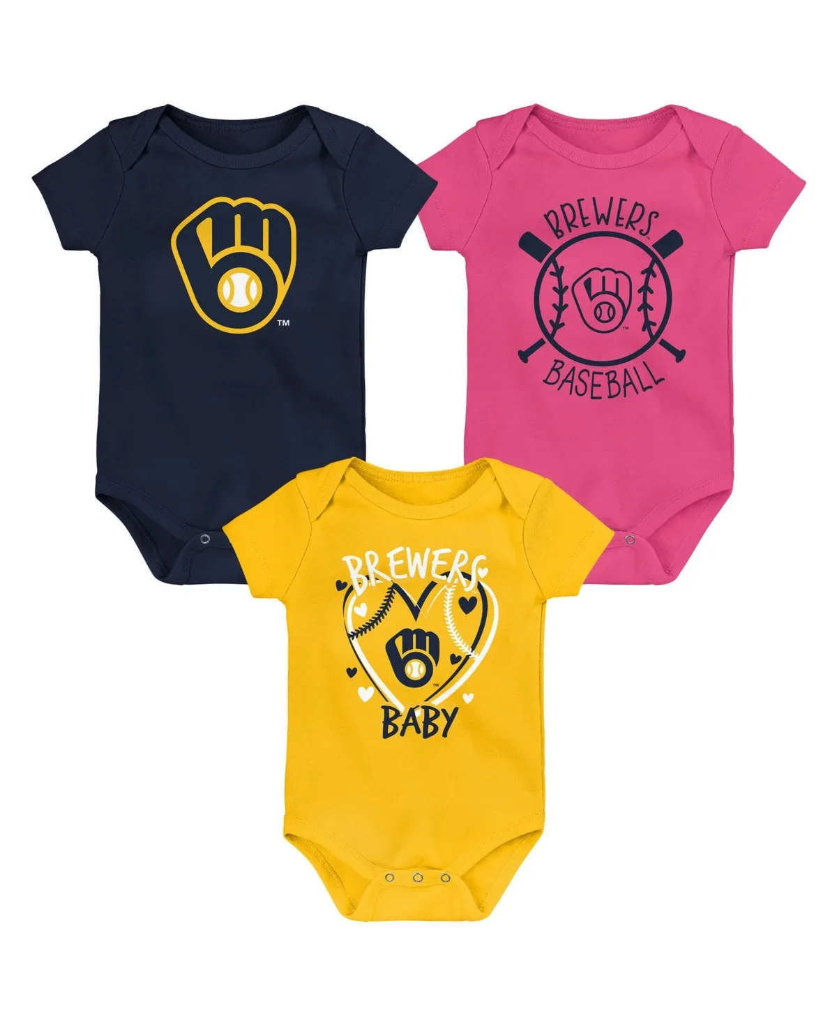 Milwaukee Brewers Slide Home Bodysuit, 3-Pack Set by Outerstuff