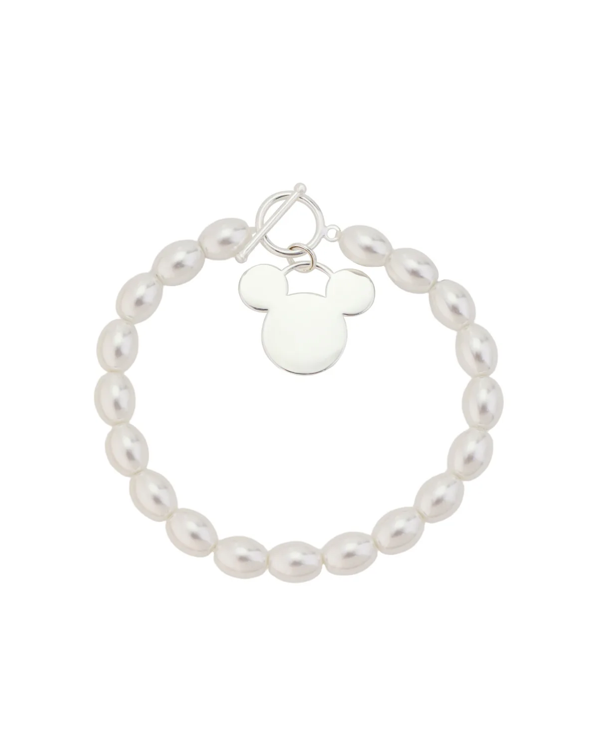 Silver-Tone Imitation Pearl Mickey Mouse Beaded Charm Bracelet by Disney