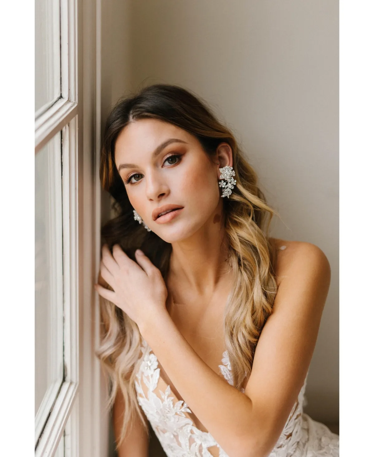 Crystal Floral Clip-On Drop Earrings by Poppy Lane