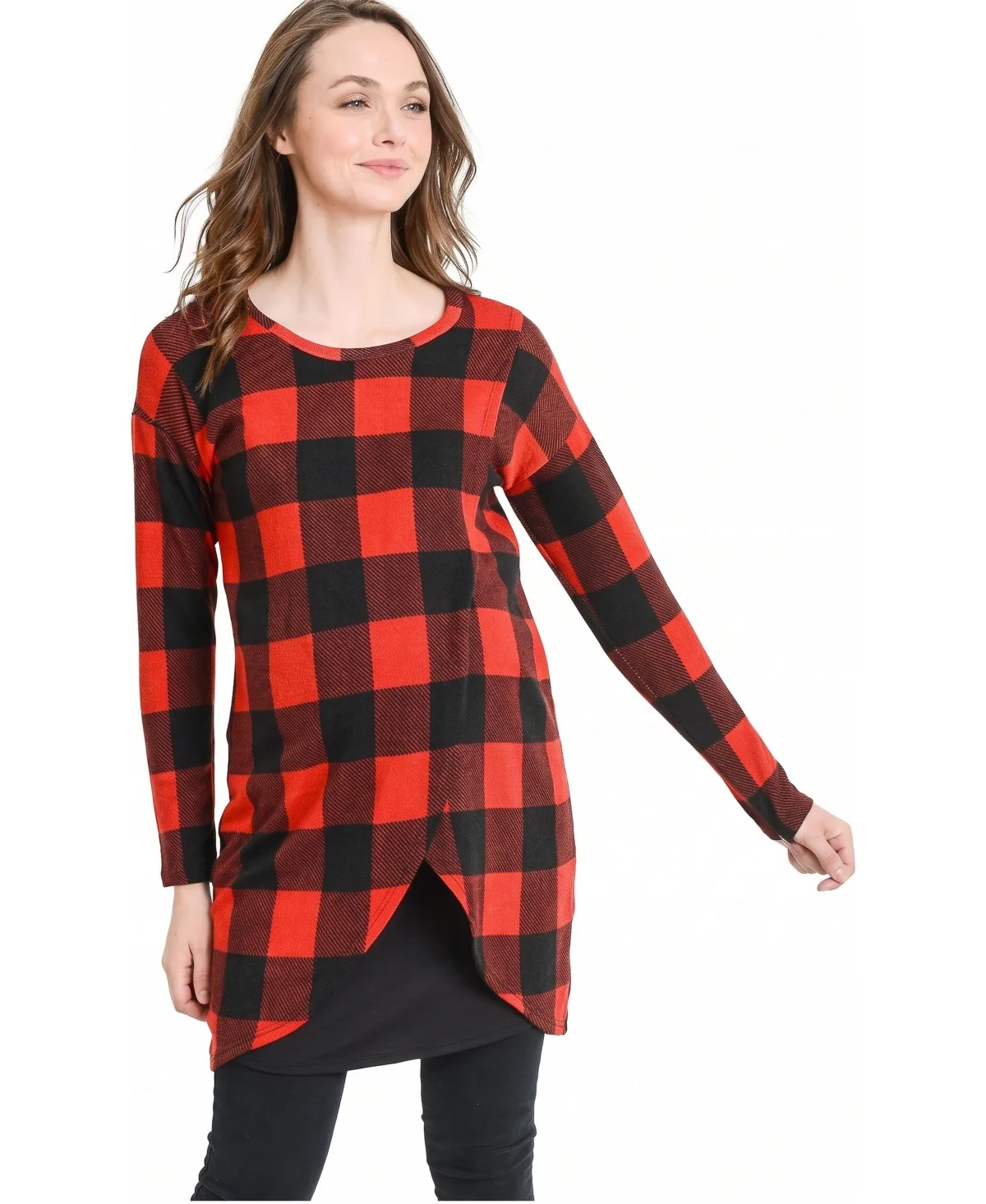 Maternity Buffalo Plaid Nursing Tunic Sweater by Hello Miz