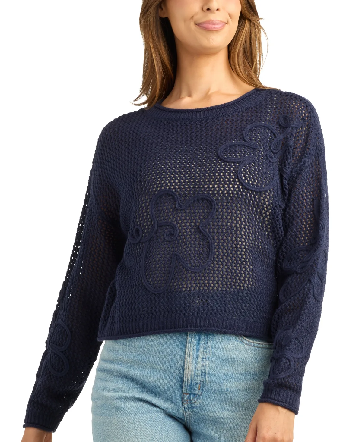 Resort Crochet Long-Sleeve Loose-Fit Sweater by Bcx