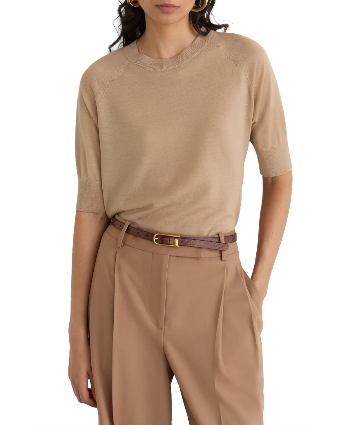 Merino Wool Raglan-Sleeve Crewneck Shirt by Reiss