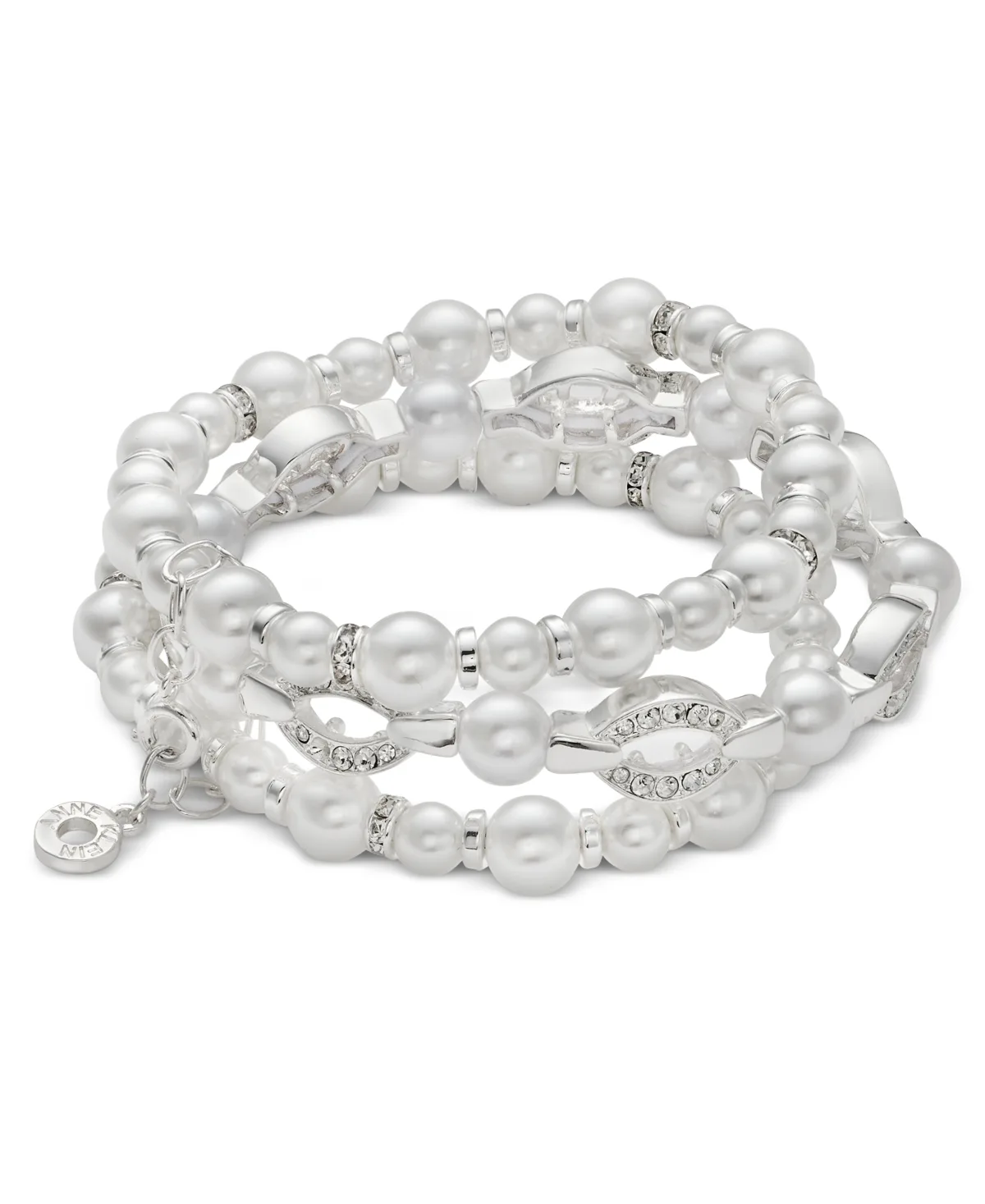 Silver-Tone Imitation Pearl & Glass Crystal Stretch Bracelet, 3-Piece Set by Anne Klein