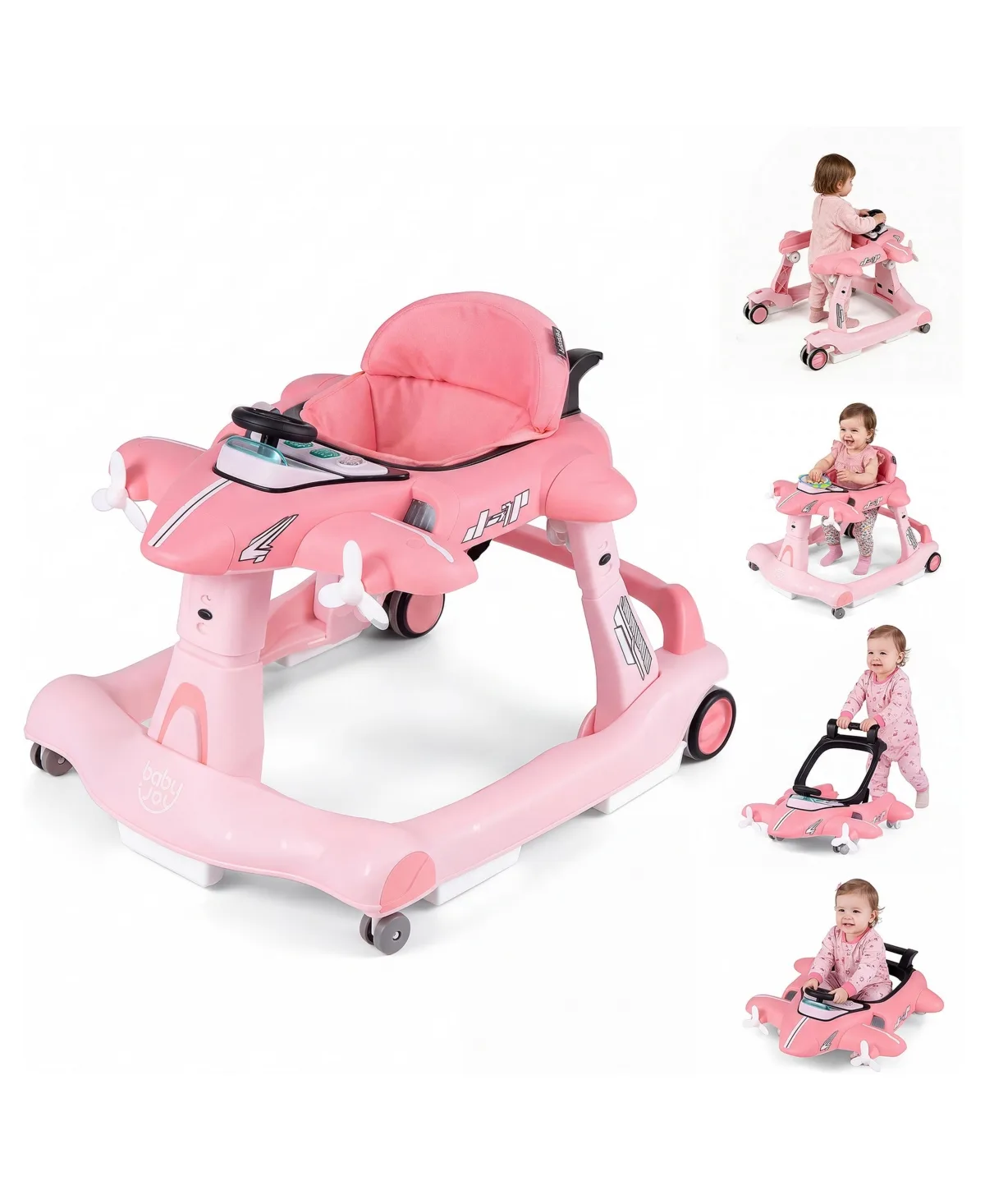 6-In-1 Adjustable Height Detachable Play Platform Baby Walker by Costway