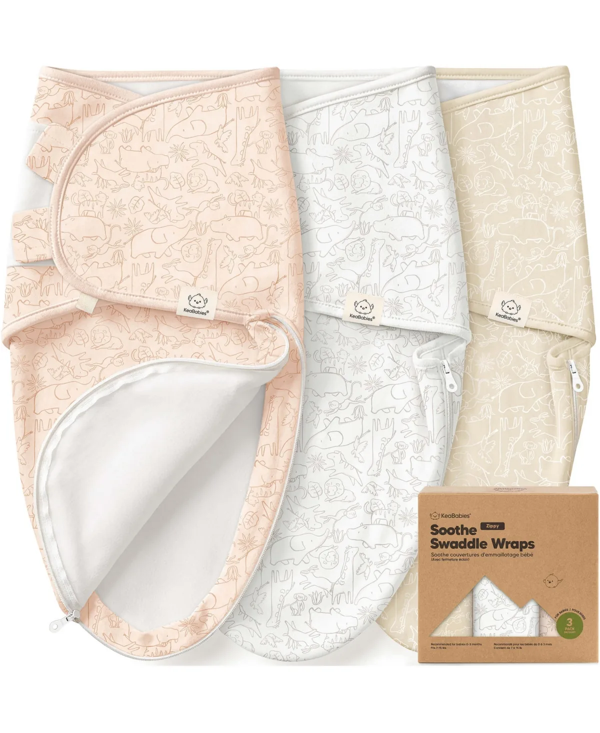 3pk Soothe Zippy Baby Swaddles, Newborn Sleep Sacks, Zipper Swaddle, Wearable Swaddle Blanket by Keababies
