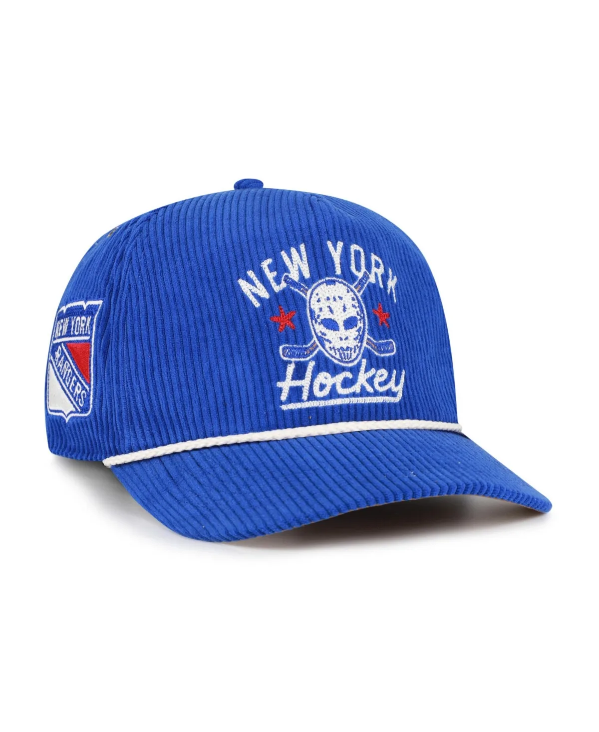 New York Rangers Hockey Mask Corduroy Rope Hitch Adjustable Hat by 47 Brand