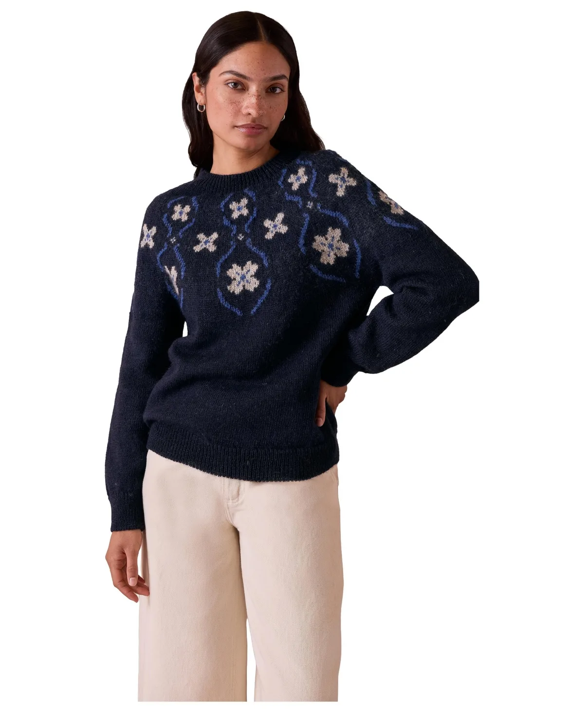 Crewneck Long-Sleeve Abstract Wool Sweater by Celtic & Co