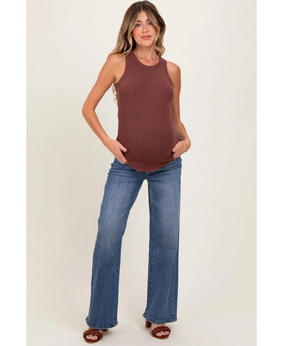 Medium Classic Wash Wide Leg Jeans by PinkBlush