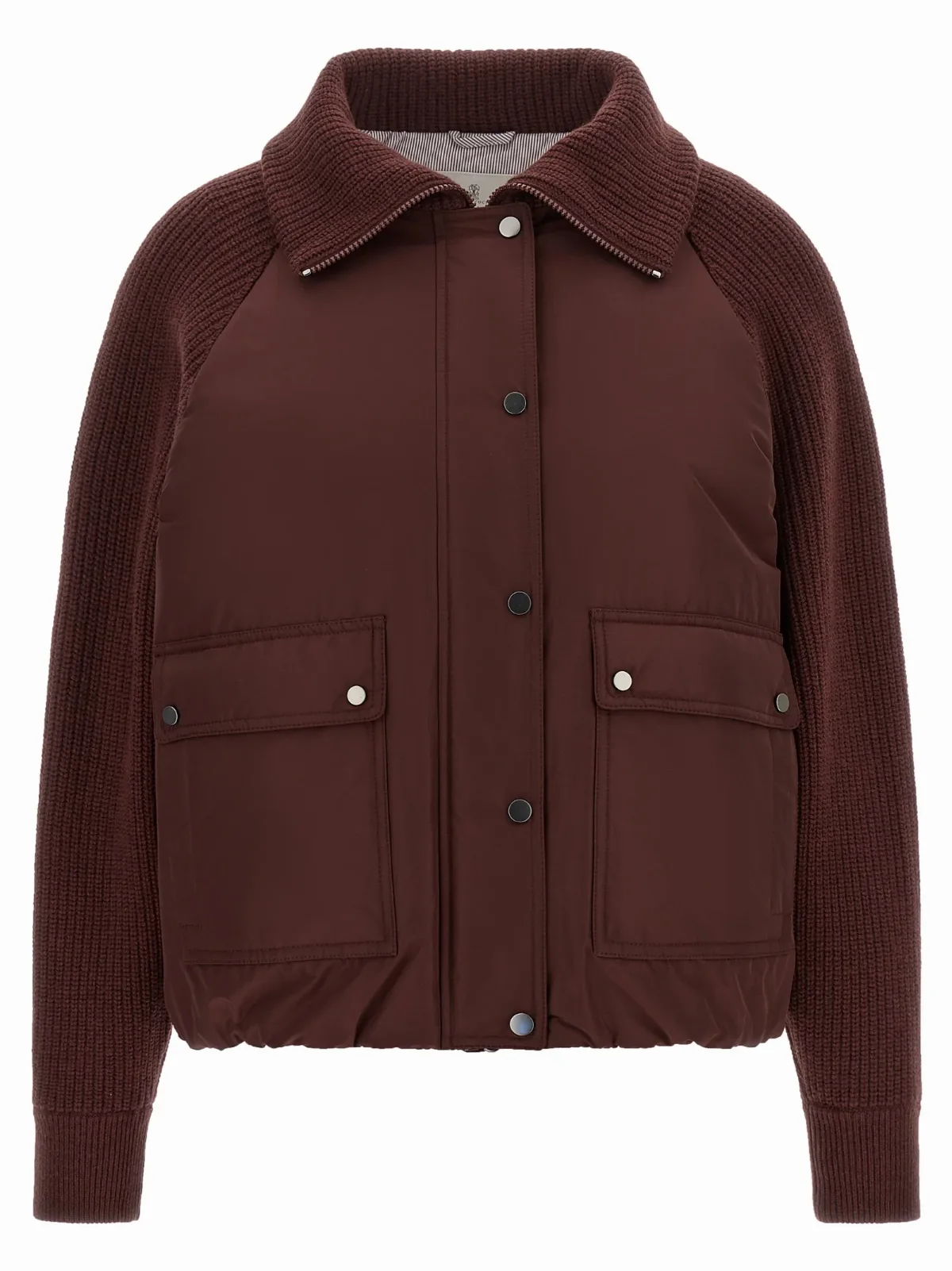 Wool-Cashmere Ribbed Knit Sleeves Jacket by BRUNELLO CUCINELLI