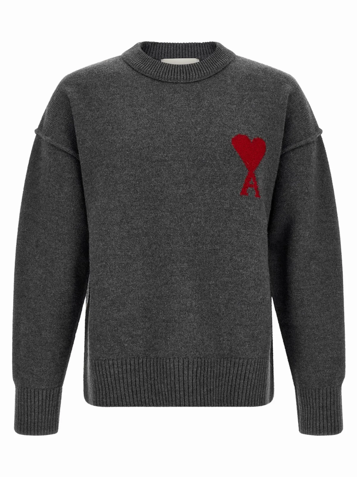 Wool Crewneck with Logo Intarsia Sweater by AMI Paris
