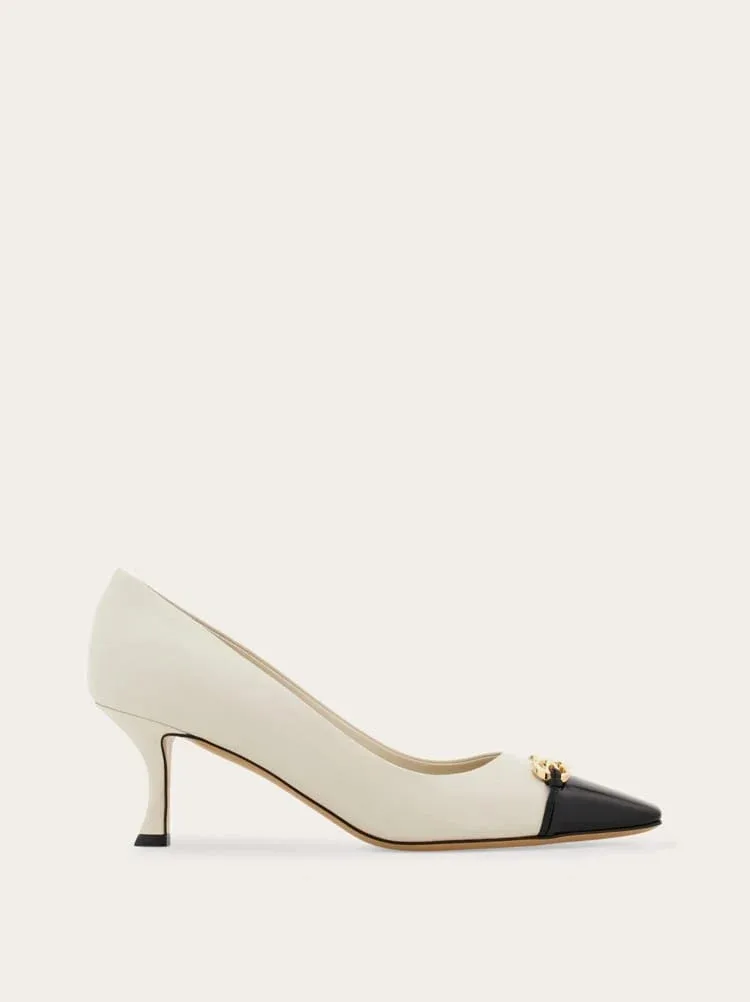 Pointed Toe with Patent Toe Cap Pump by Ferragamo