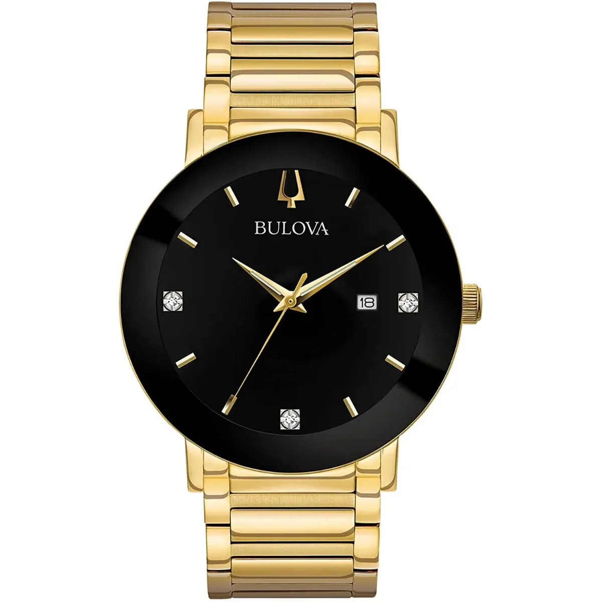 Diamond-Accented Black Dial Watch by Bulova