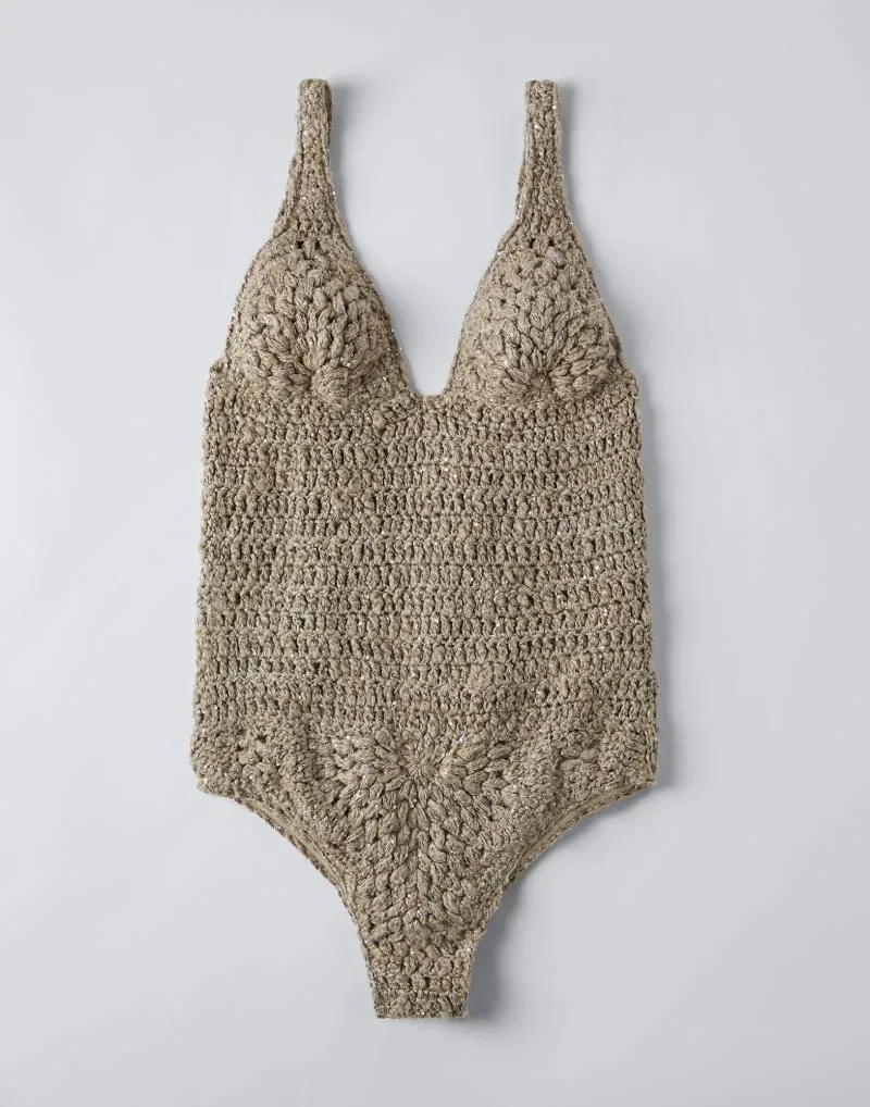Linen-Silk Crochet Bodysuit by BRUNELLO CUCINELLI