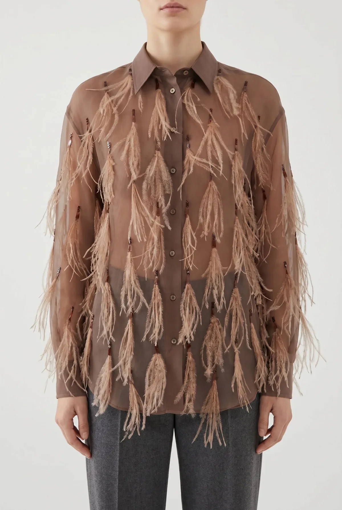 Feathered Silk Shirt by BRUNELLO CUCINELLI