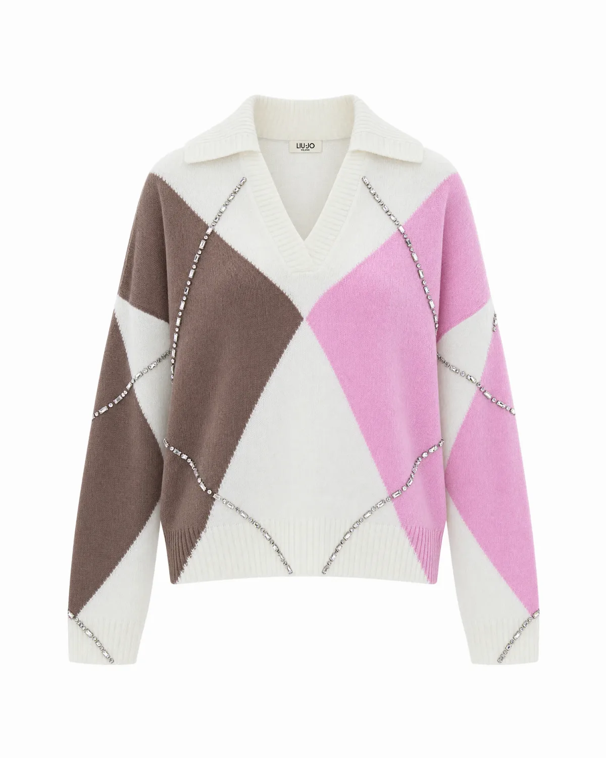 Argyle Intarsia with Crystal Appliqués Sweater by Liu Jo