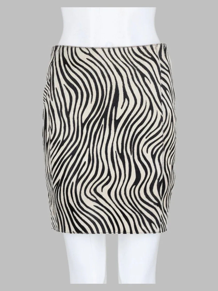 Zebra-Print Leather Mini Skirt by Alysi