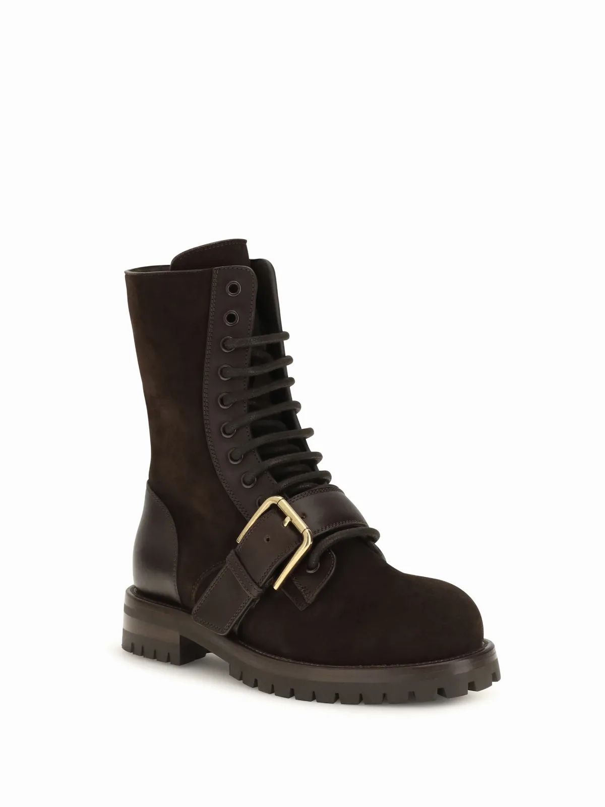 Buckle Leather and Suede Combat Boot by Dolce & Gabbana